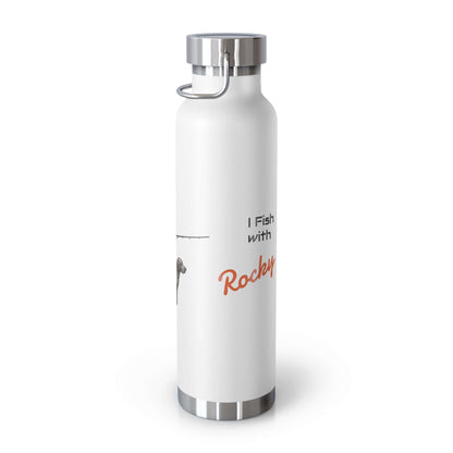Personalized copper insulated bottle featuring fishing design and custom name for dog lovers.
