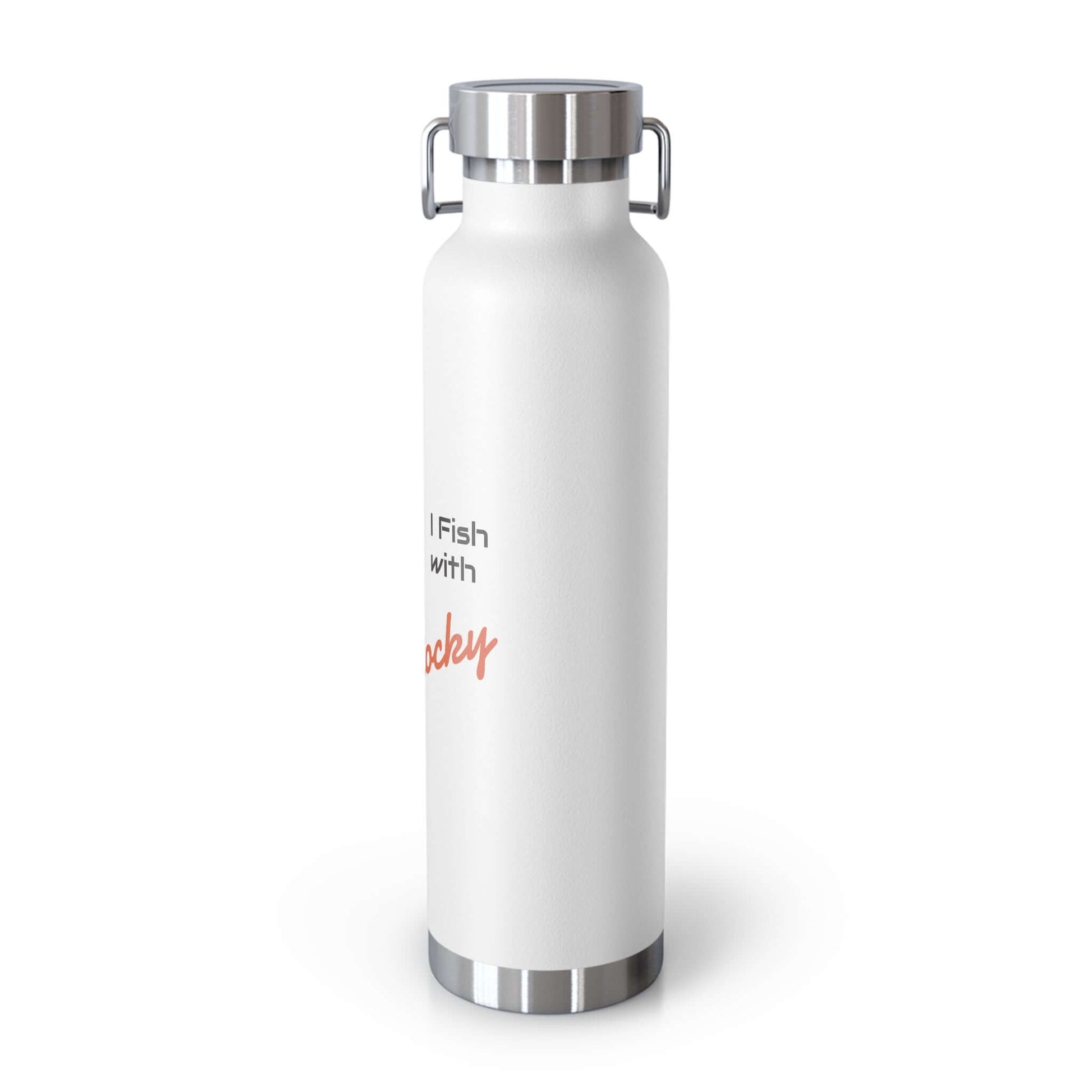 Personalized insulated bottle with custom text "I fish with my dog" from the Fisherman & Dog collection.