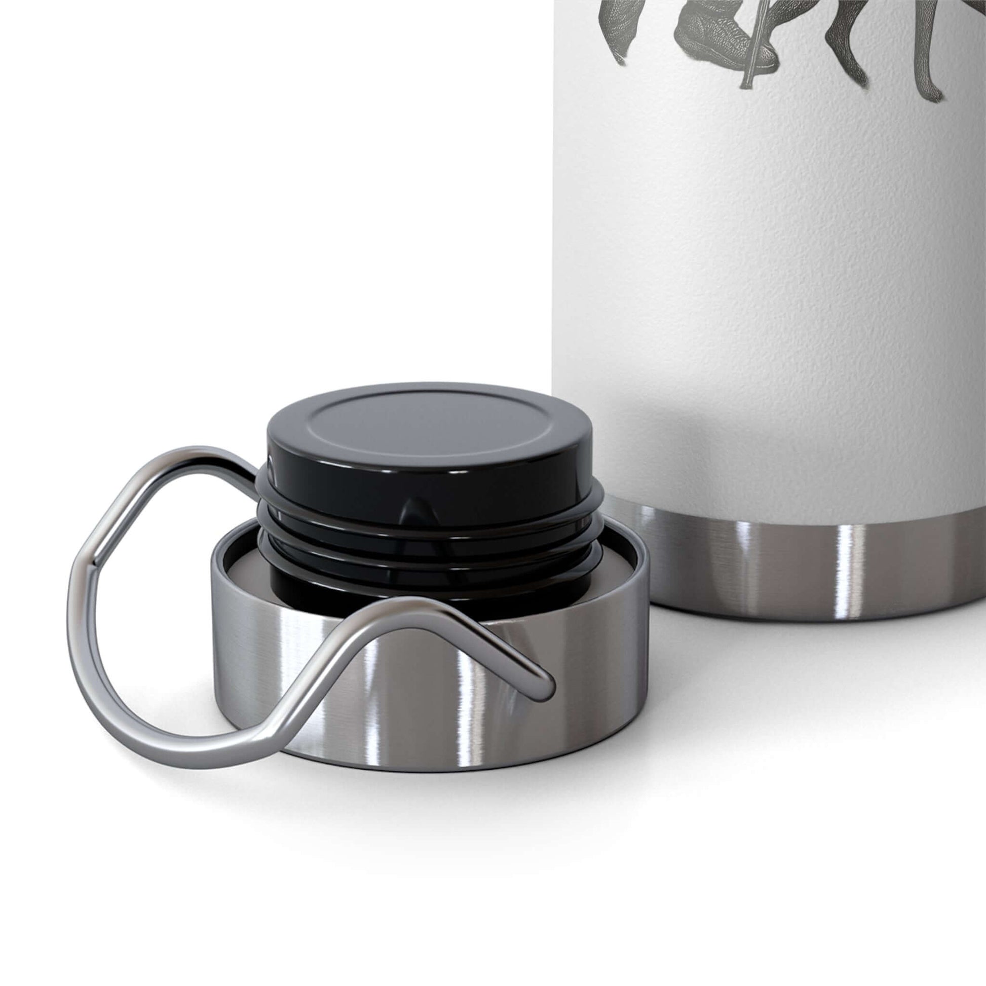 Close-up of a personalized hiking bottle with insulated cap, perfect for outdoor adventures and keeping drinks at the right temperature.