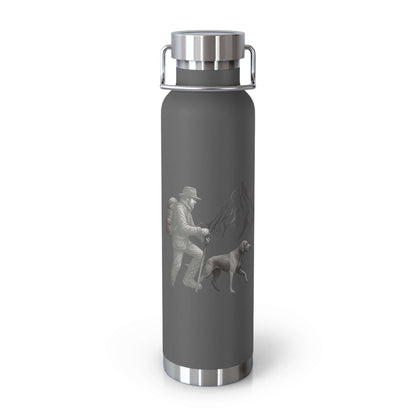 Personalized hiking bottle featuring an outdoor design with a hiker and dog, perfect for adventures.