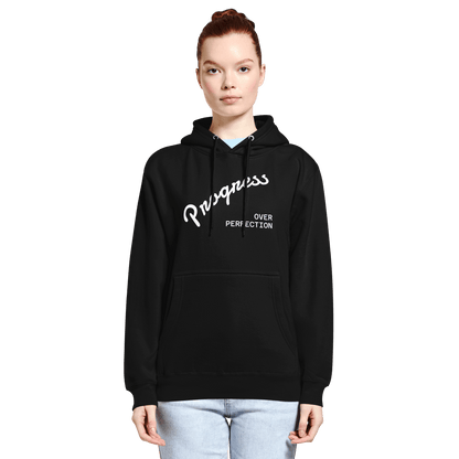 Affirmation Arc Hoodie – Custom Mantra & Value featuring a bold progress message in white on black.