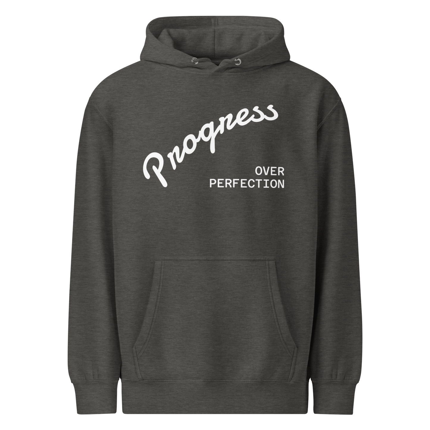 Affirmation Arc Hoodie – Custom Mantra & Value featuring 'Progress Over Perfection' design in bold.
