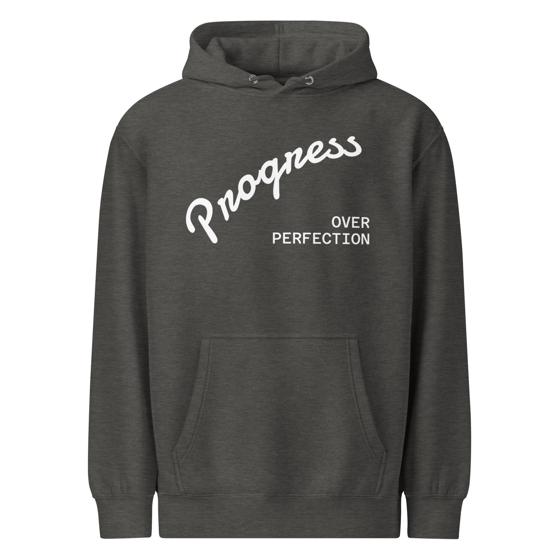 Affirmation Arc Hoodie – Custom Mantra & Value featuring 'Progress Over Perfection' design in bold.