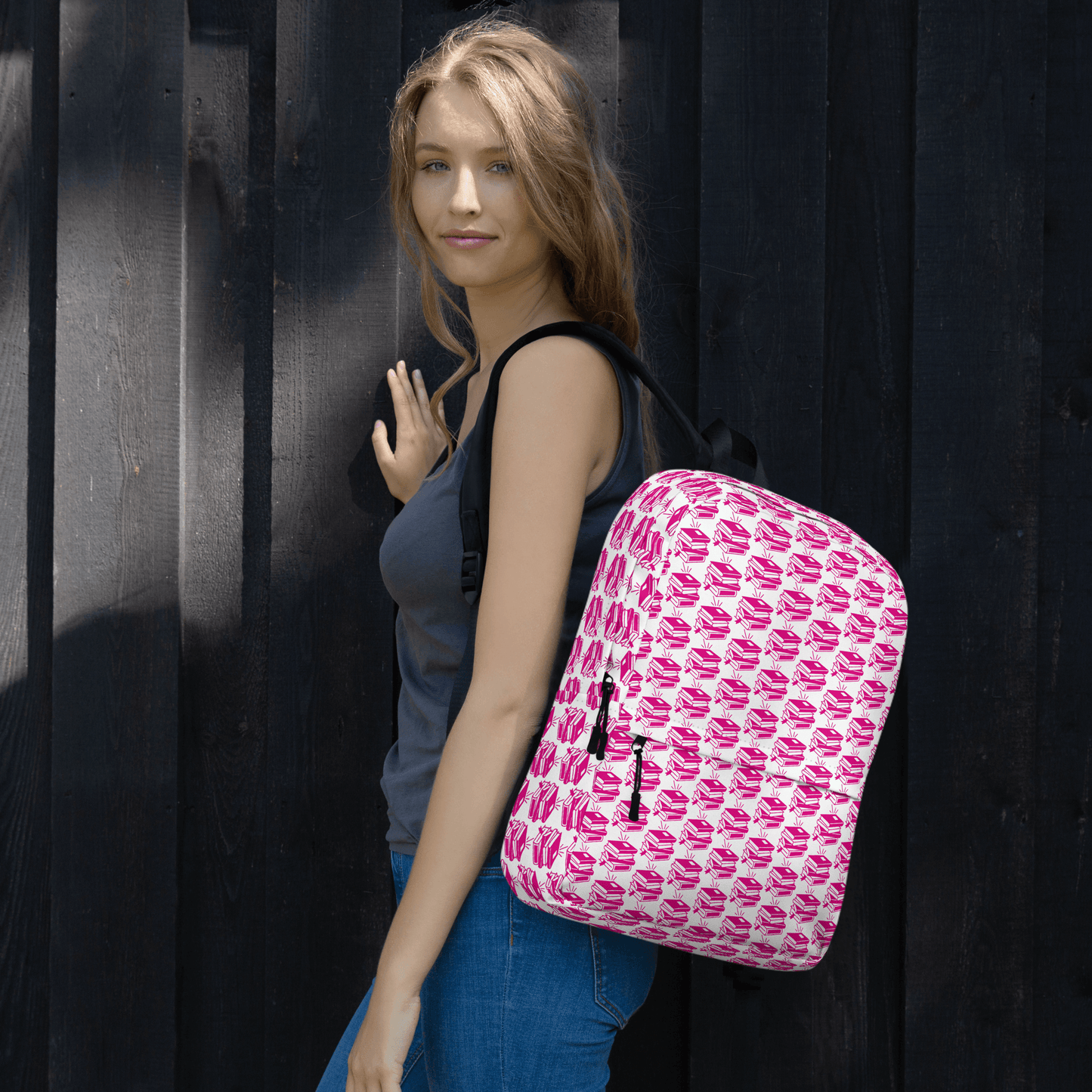 Stylish Pack & Play Backpack with playful pink pattern, designed for school, sports, and adventures.