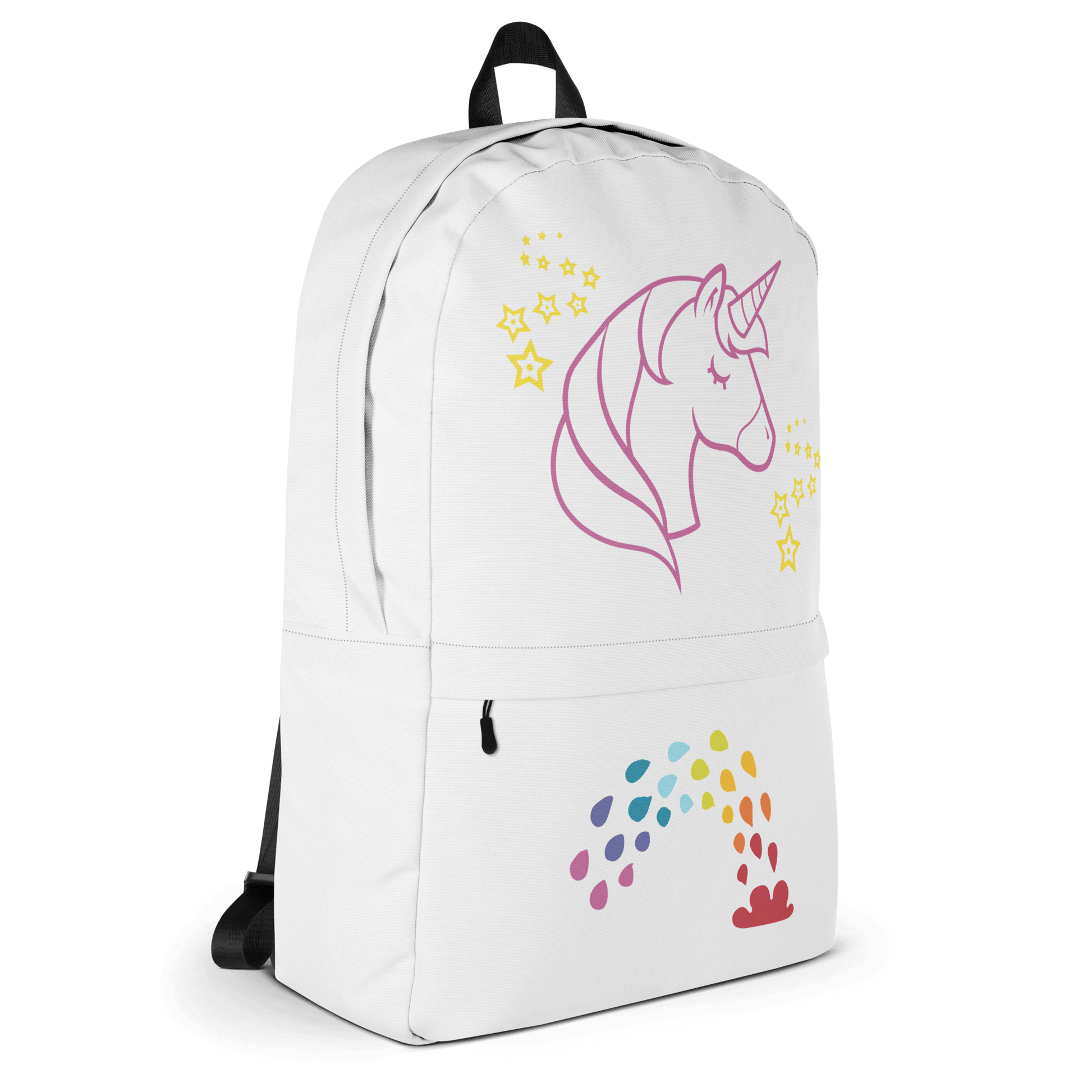 Unicorn Dreams Backpack featuring whimsical unicorn design and rainbow accents, perfect for school and adventures.