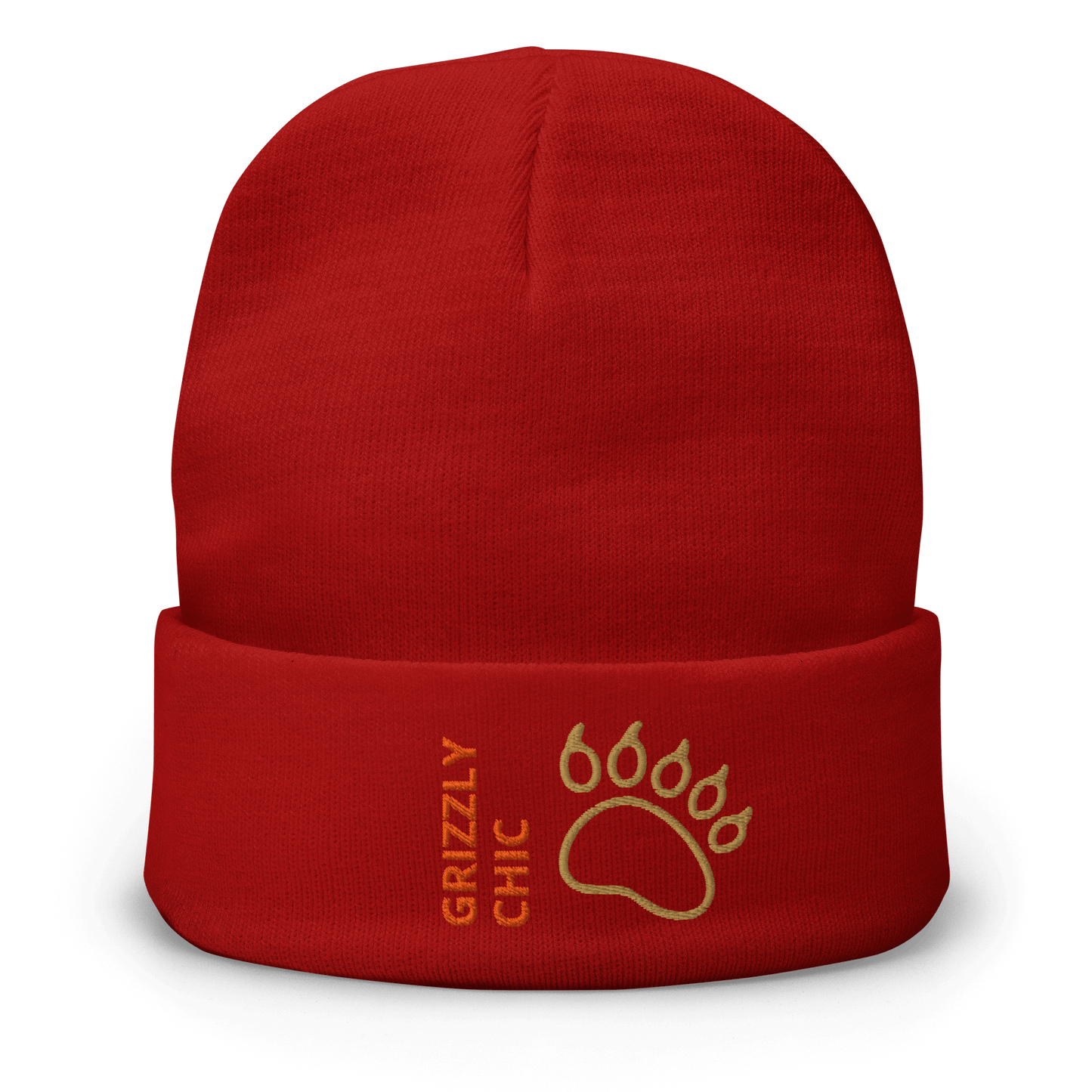 Bear Beanie – Embroidered Knit Hat with Custom Text, featuring a bold bear paw and stylish Grizzly Chic design.