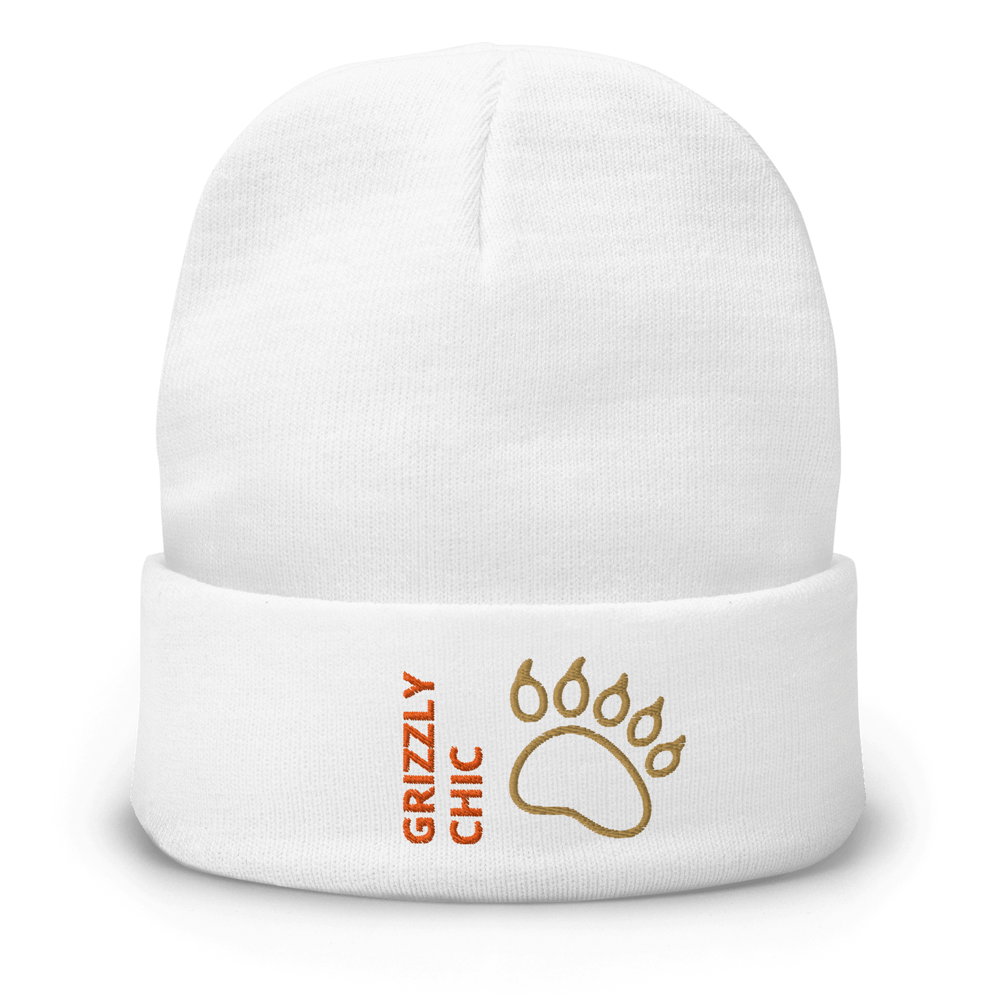 Bear Beanie – Embroidered Knit Hat with Custom Text featuring a stylish bear paw design.