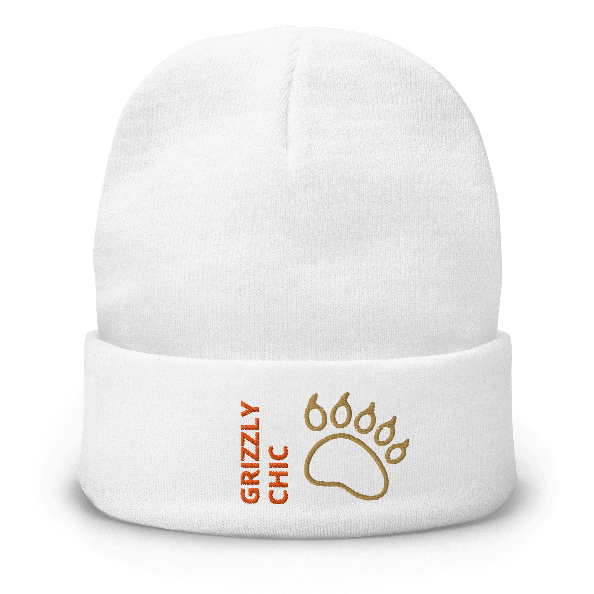 Bear Beanie – Embroidered Knit Hat with Custom Text featuring a stylish bear paw design.