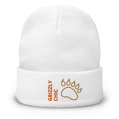 Bear Beanie – Embroidered Knit Hat with Custom Text featuring a stylish bear paw design.