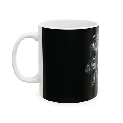Personalized black hunting mug featuring a rugged outdoor design, perfect for coffee lovers and adventurers.