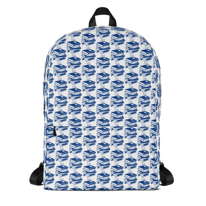 The Bookish Backpack featuring a bold book-inspired geometric pattern, ideal for stylish daily carry.