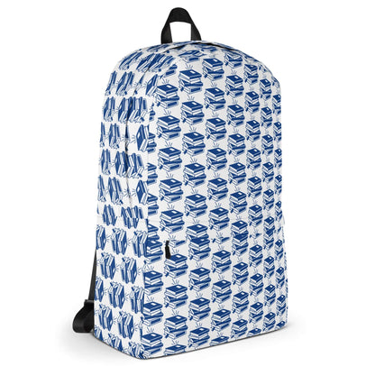 Stylish book-inspired backpack featuring a geometric pattern and durable design for everyday use.