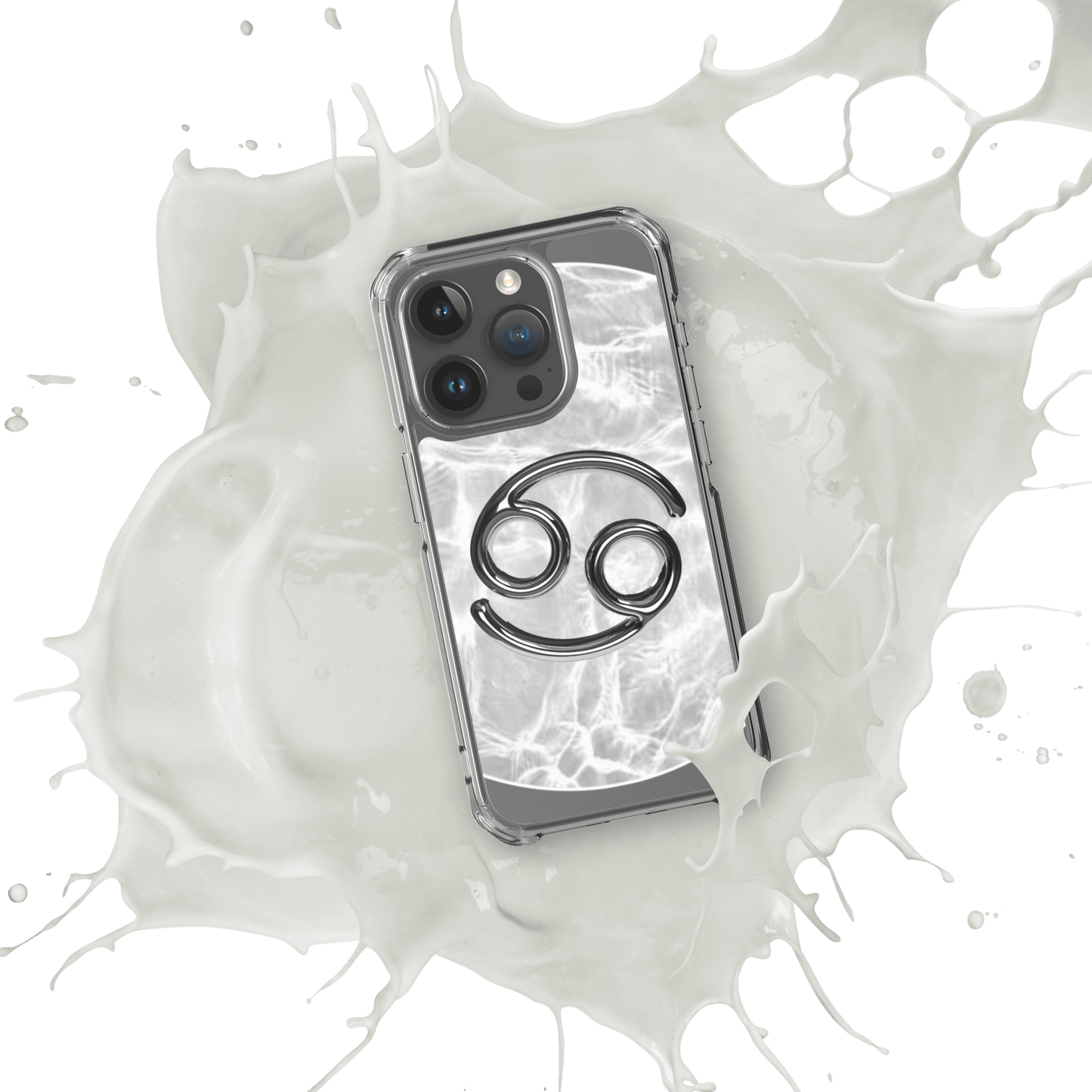 Zodiac Cancer Magsafe clear iPhone case with marble design, showcasing cosmic style and phone protection.