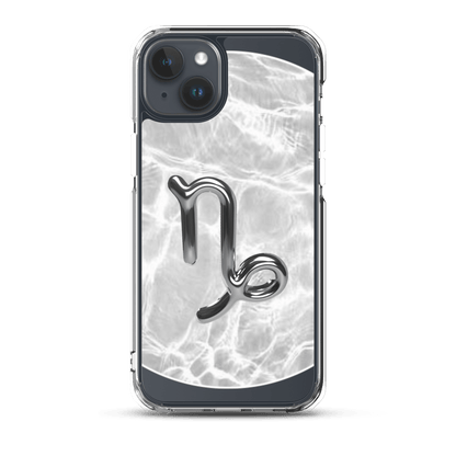 Zodiac Capricorn Magsafe Clear iPhone Case with metallic design over marble pattern, combining style and protection.