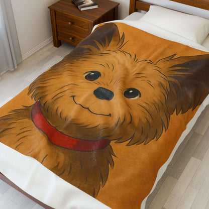 Cartoon Pet Blanket – Custom Plush Throw Featuring Your Pet’s Portrait with cute cartoon dog design.