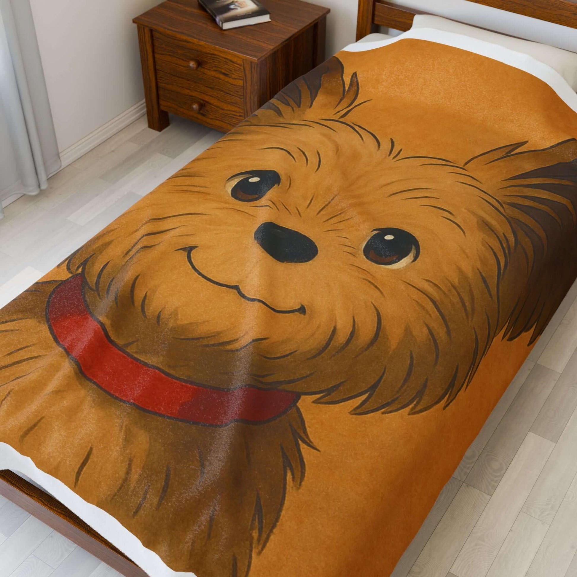 Cartoon Pet Blanket – Custom Plush Throw Featuring Your Pet’s Portrait with a cheerful dog illustration.