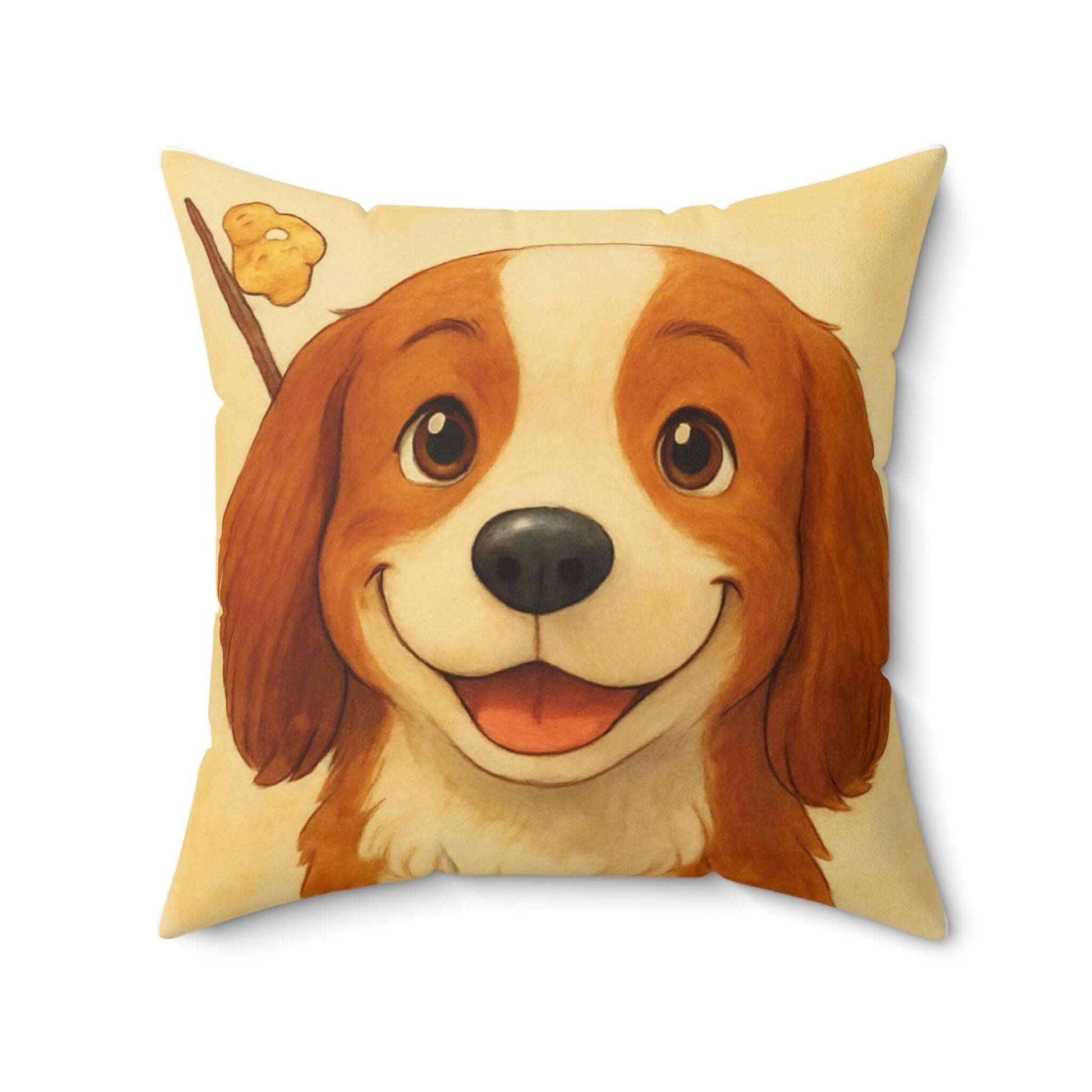 Cartoon Pet Pillow – Custom Illustration from Your Pet’s Photo featuring a happy dog with a playful expression.