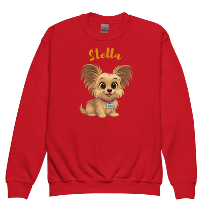 Cartoon Pet Sweatshirt for Kids – Custom Gift for All Seasons featuring a cute cartoon dog named Stella.