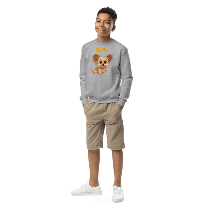 Cartoon Pet Sweatshirt for Kids – Custom Gift for All Seasons worn by a boy with a cute dog graphic.