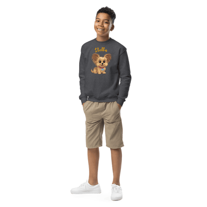 Cartoon Pet Sweatshirt for Kids – Custom Gift for All Seasons, featuring a boy wearing a cute cartoon dog design.