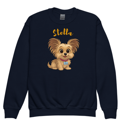 Cartoon Pet Sweatshirt for Kids – Custom Gift for All Seasons featuring a cute cartoon dog named Stella.