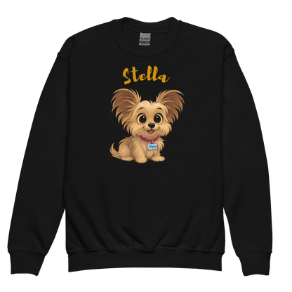 Cartoon Pet Sweatshirt for Kids – Custom Gift for All Seasons featuring a cute cartoon dog named Stella.