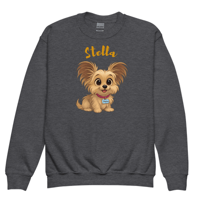 Cartoon Pet Sweatshirt for Kids – Custom Gift for All Seasons featuring a cute cartoon dog named Stella.