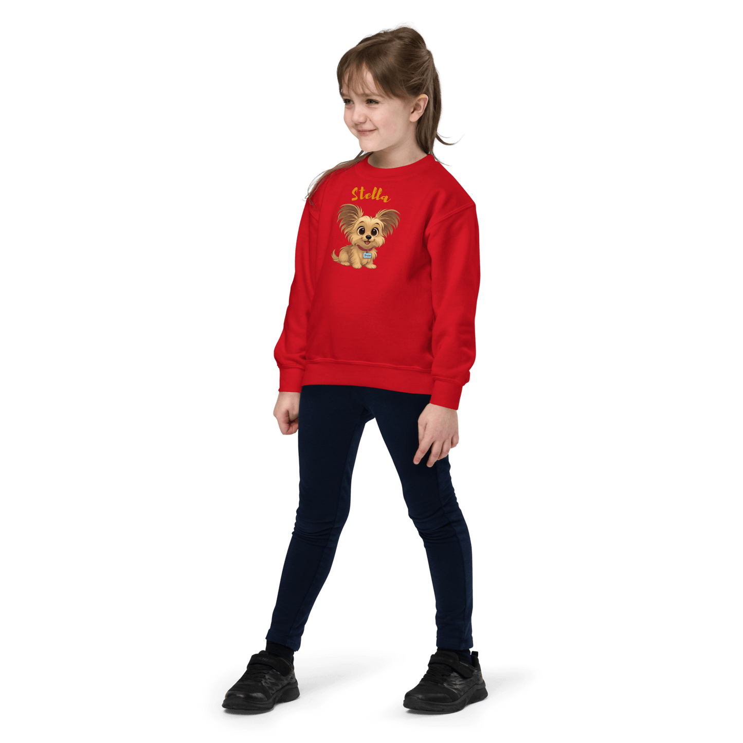Cartoon Pet Sweatshirt for Kids – Custom Gift for All Seasons, featuring a cute cartoon dog design on a red sweatshirt.