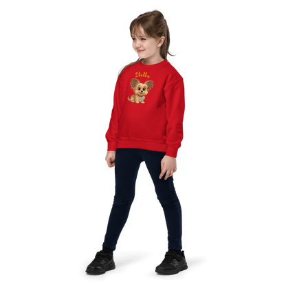 Cartoon Pet Sweatshirt for Kids – Custom Gift for All Seasons, featuring a cute cartoon dog design on a red sweatshirt.