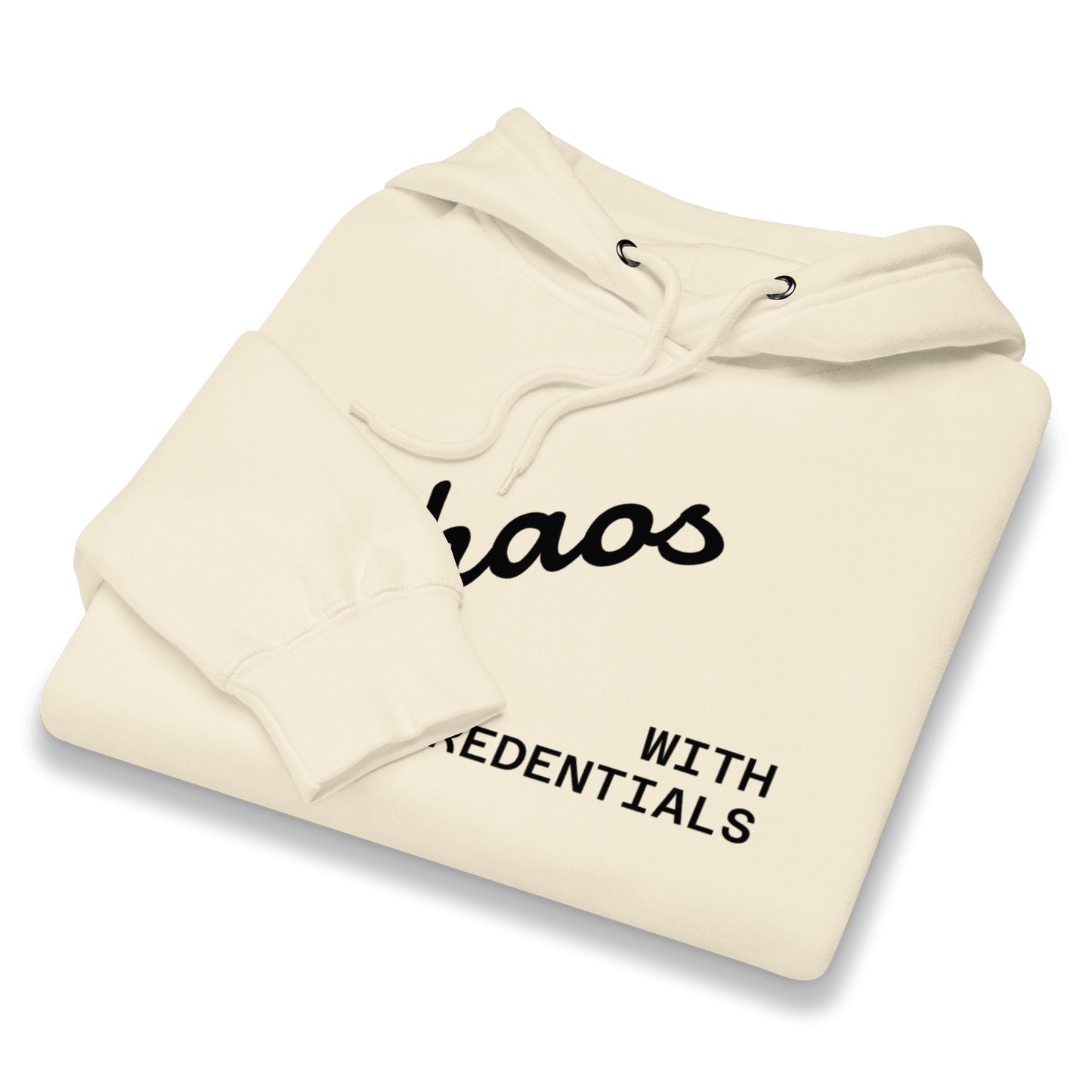 Affirmation Arc Hoodie – Custom Mantra & Value in cozy cream color with bold print for confident vibes.