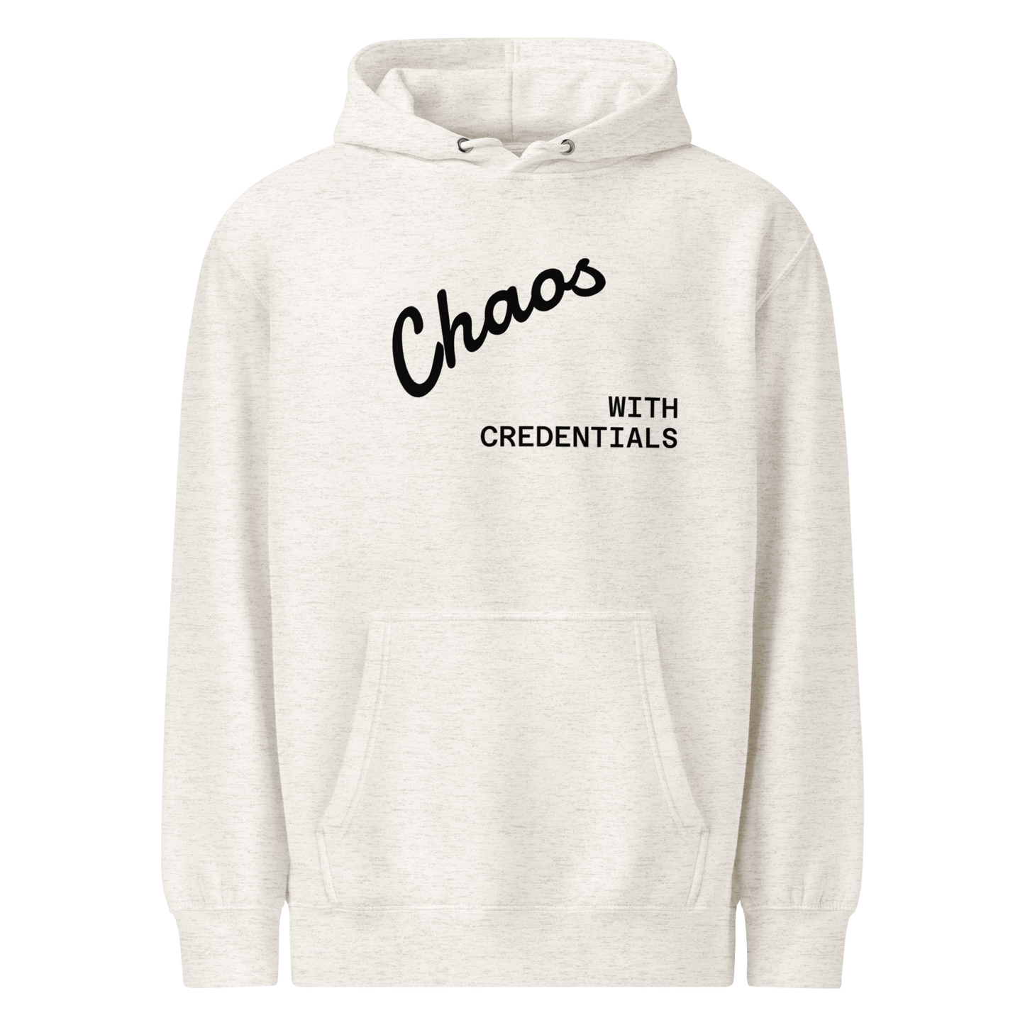 Affirmation Arc Hoodie – Custom Mantra & Value featuring 'Chaos with Credentials' design.