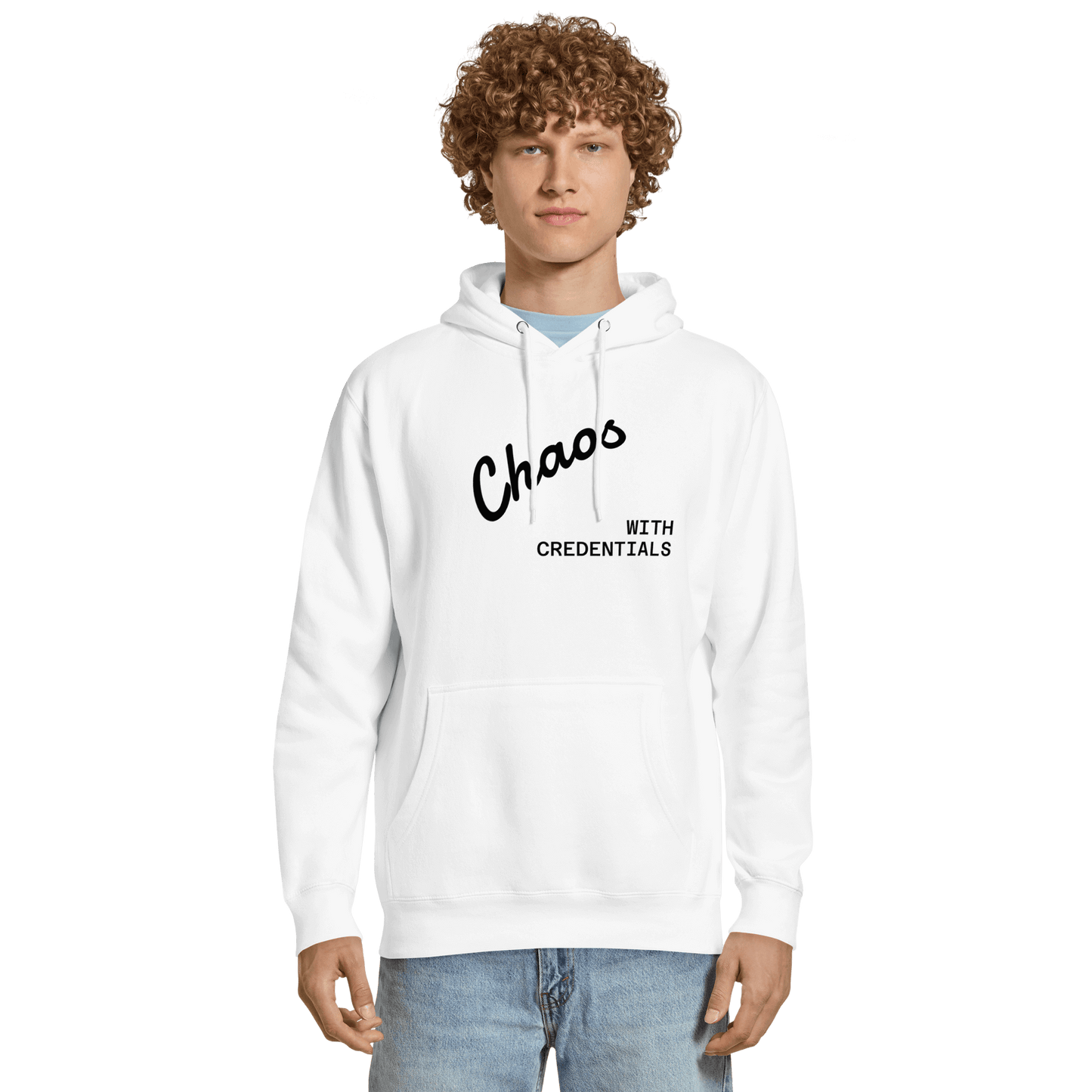 Affirmation Arc Hoodie – Custom Mantra & Value worn by model showcasing unique text design.