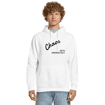 Affirmation Arc Hoodie – Custom Mantra & Value worn by model showcasing unique text design.