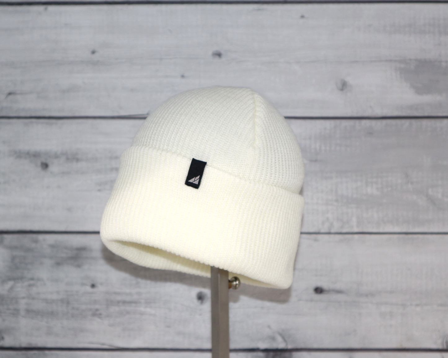 Child Acrylic Cuff Hat – Soft Knit Beanie for Kids in white, perfect for winter adventures.