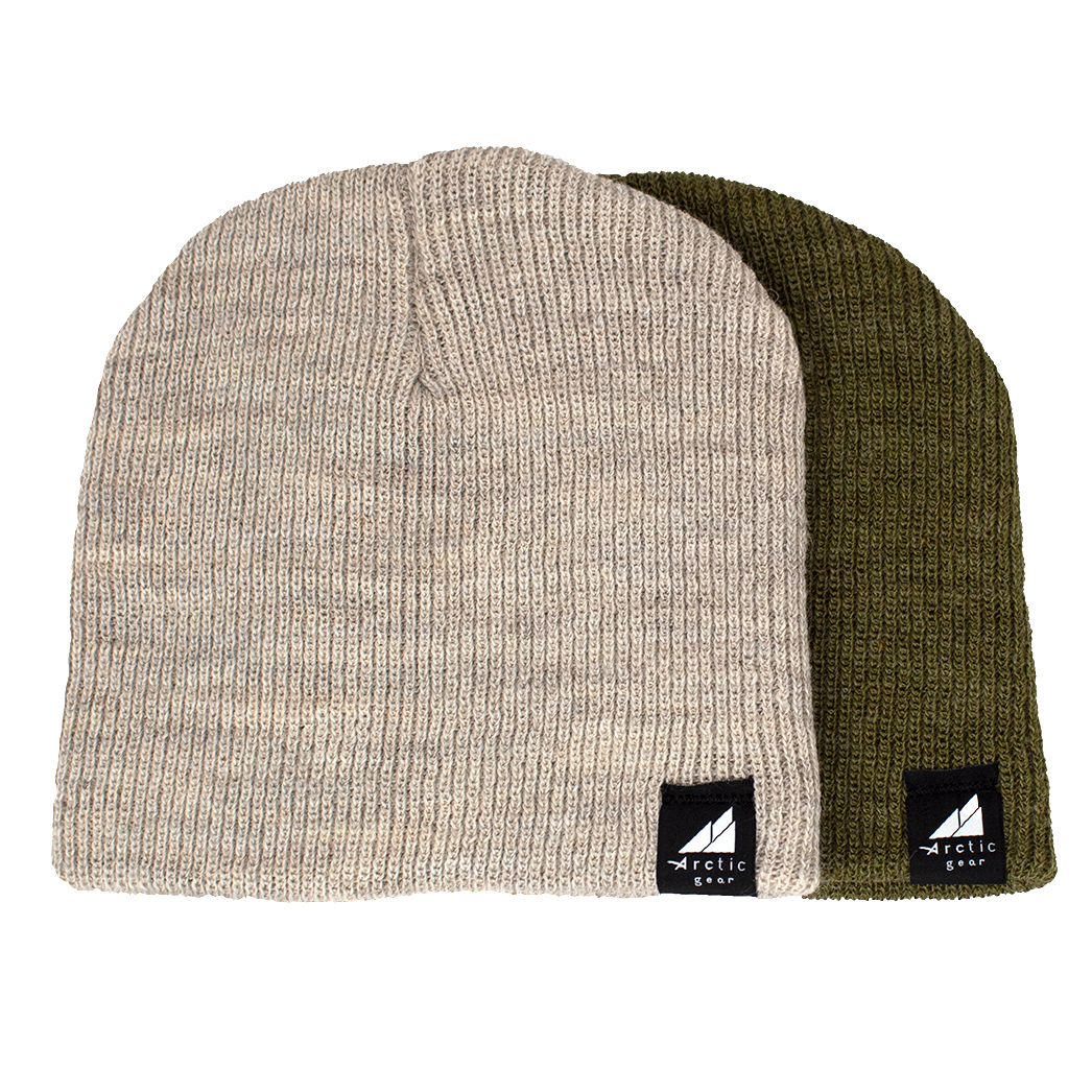 Child Acrylic Wool Beanie Multipack – Ages 3–9 in beige and green, perfect for keeping kids warm and stylish.