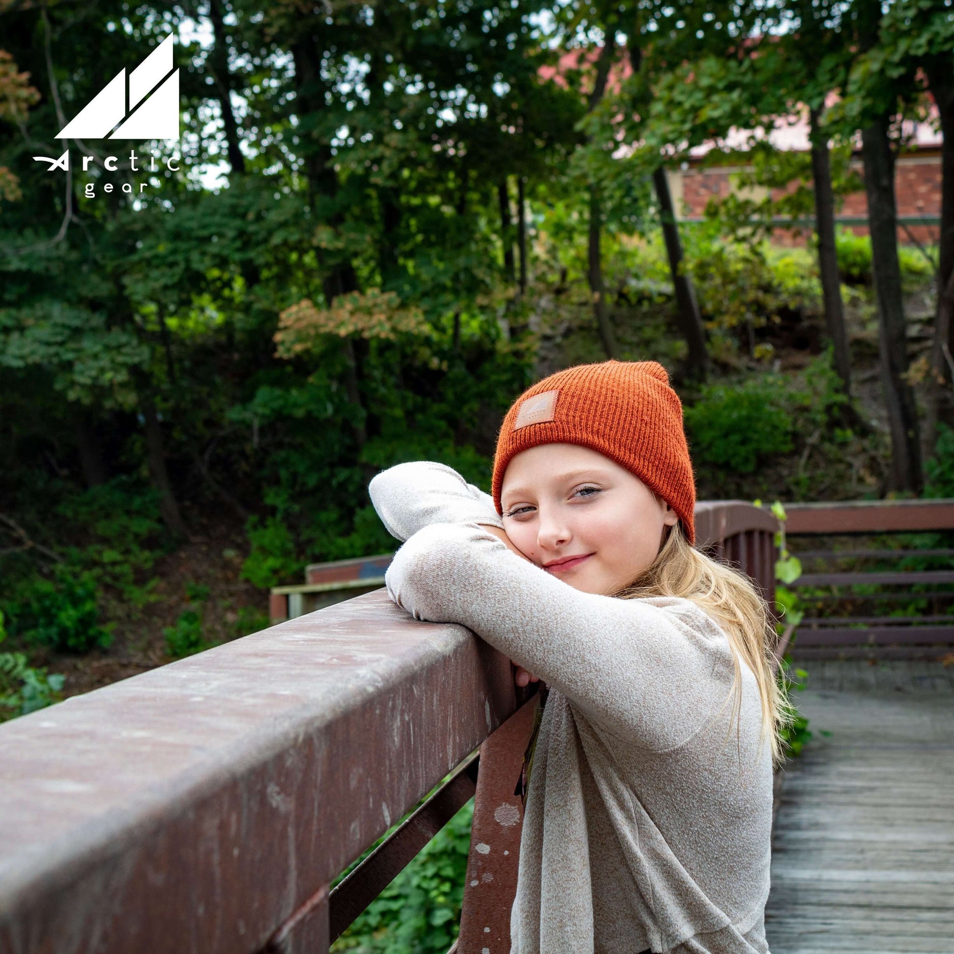 Child Acrylic Wool Beanie – Soft Winter Hat for Kids worn by a girl outdoors, showcasing warmth and style.
