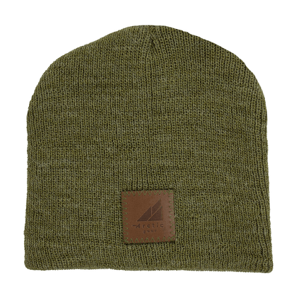 Child Acrylic Wool Beanie – Soft Winter Hat for Kids in olive green color.