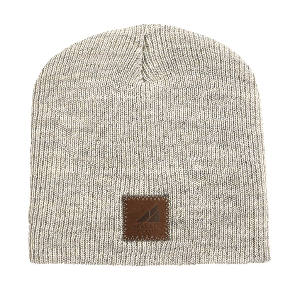Child Acrylic Wool Beanie – Soft Winter Hat for Kids with a cozy knit texture and leather logo detail.