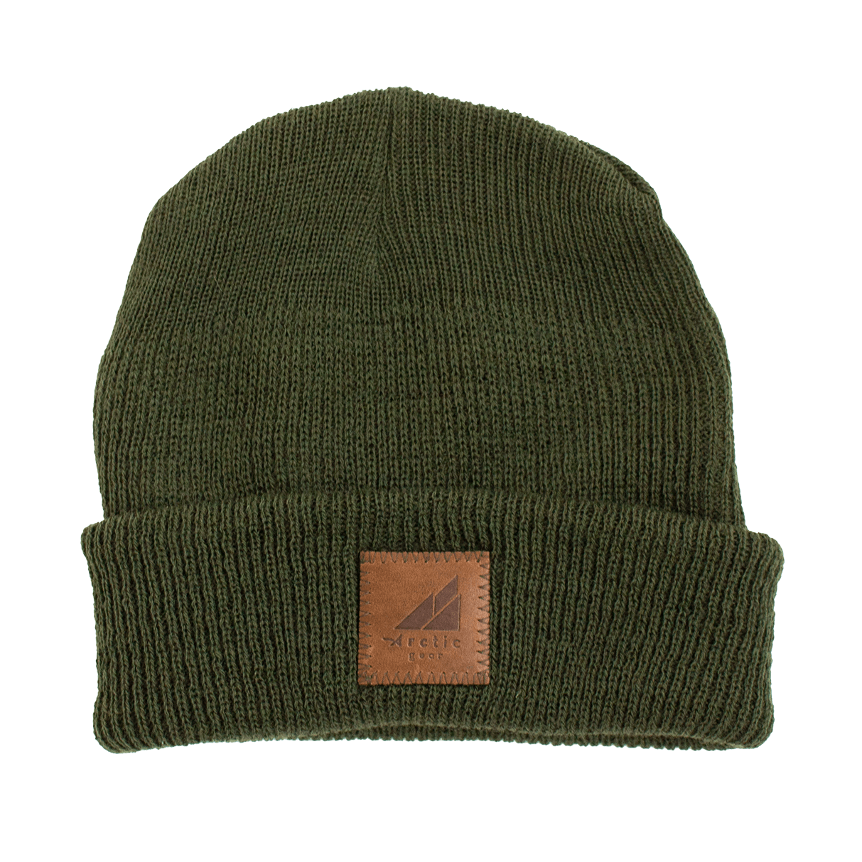 Child Wool Watch Cap – Arctic Gear Beanie for Cold Weather in olive green color with logo patch on the front.