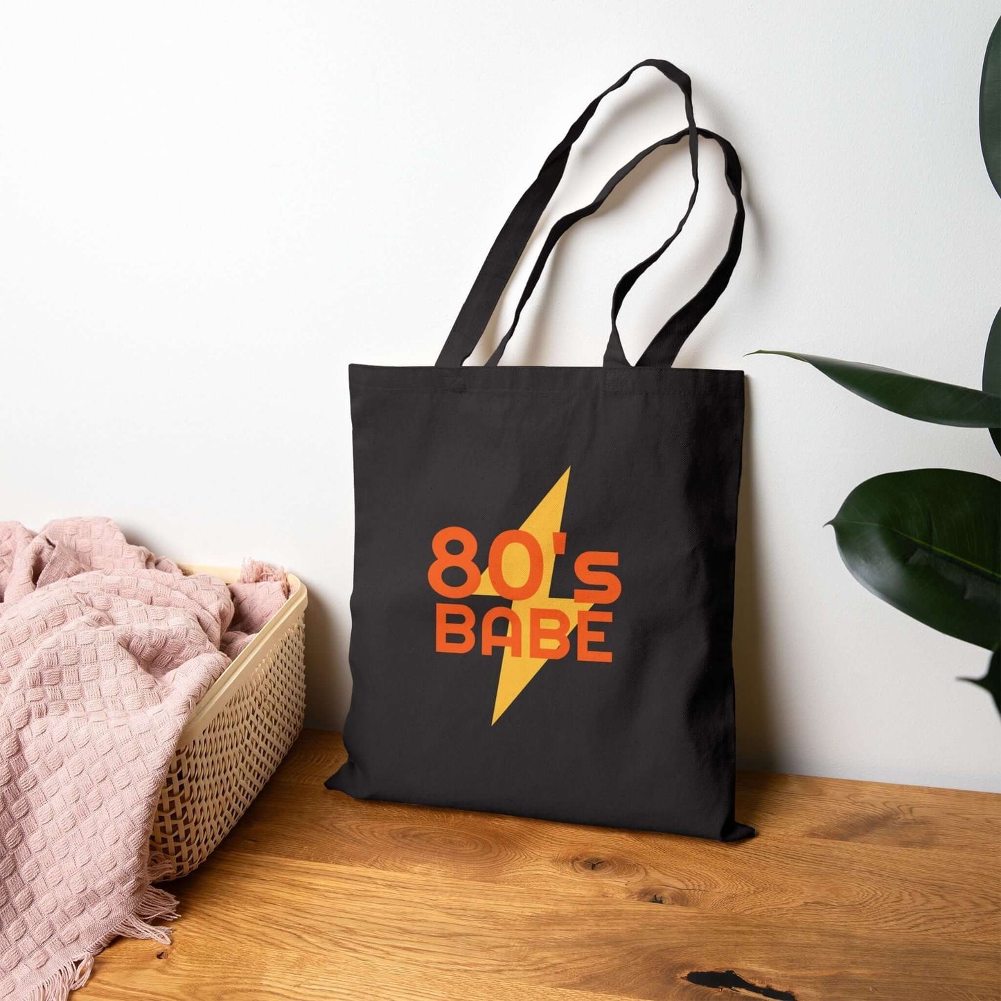 Custom Double-Sided Cotton Canvas Tote – Upload Two Designs displaying a retro '80's Babe' design.