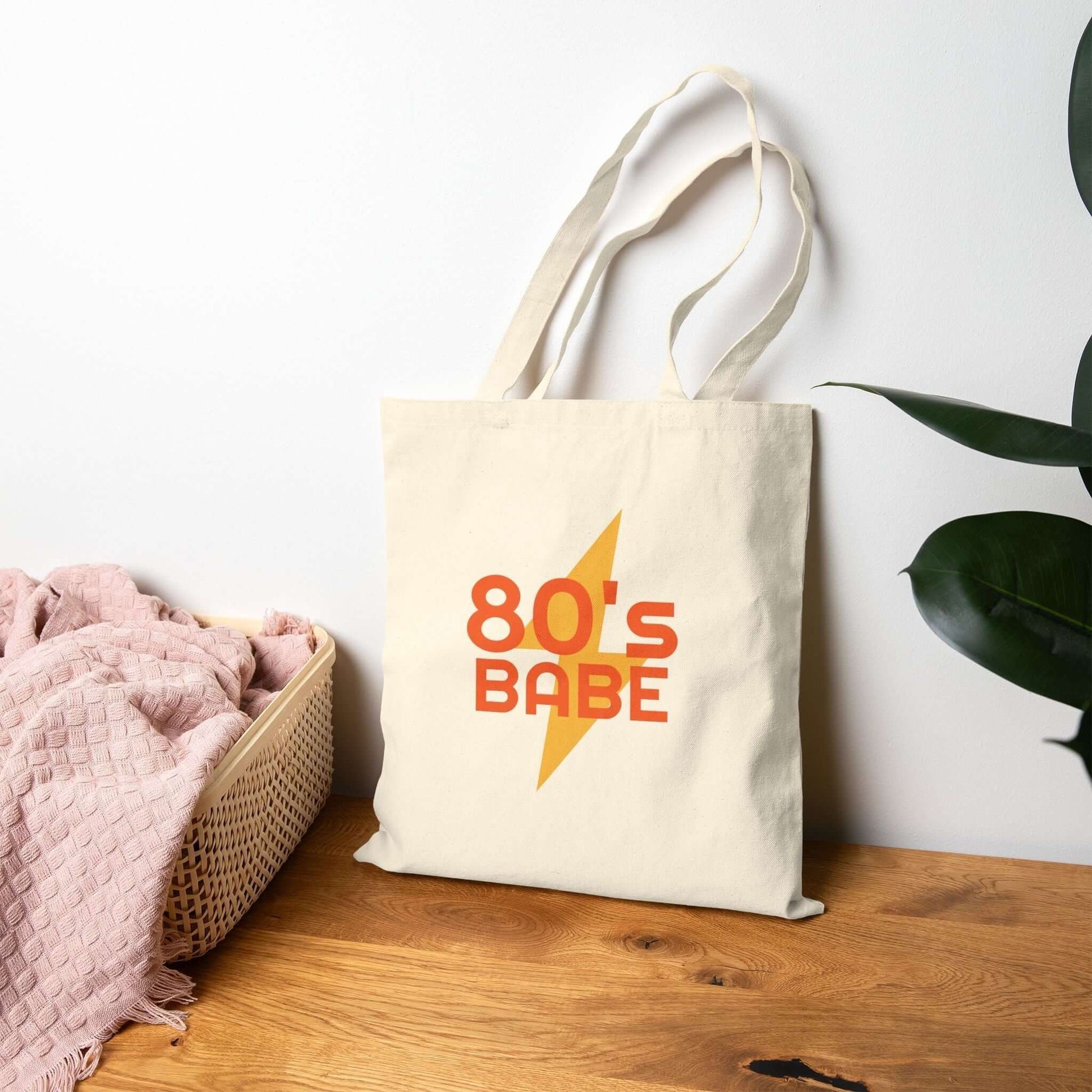 Custom Double-Sided Cotton Canvas Tote – Upload Two Designs with 80's BABE graphic displayed.