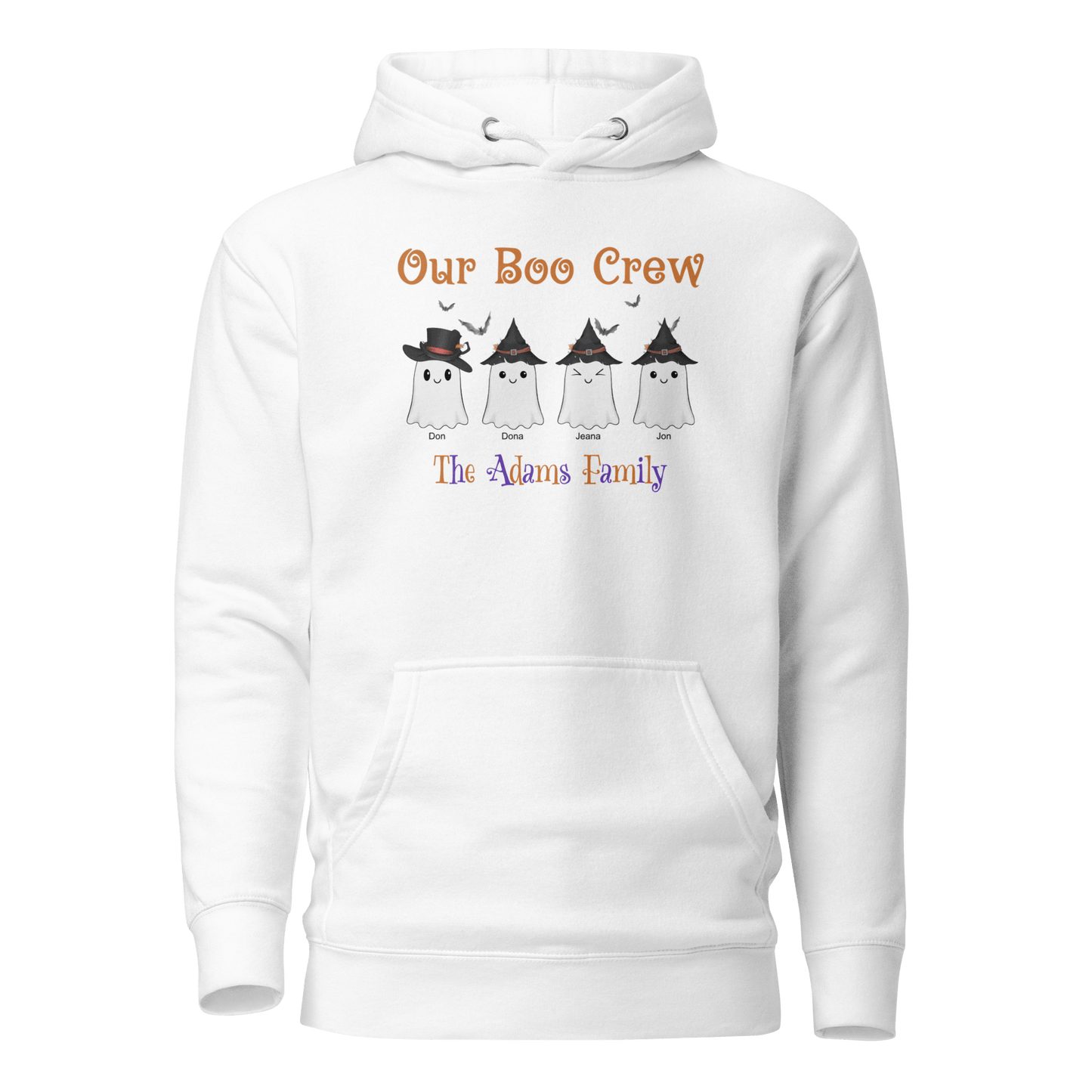 Custom Boo Crew Family Hoodie – Halloween Ghost Parade featuring adorable ghost characters.