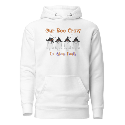 Custom Boo Crew Family Hoodie – Halloween Ghost Parade featuring adorable ghost characters.