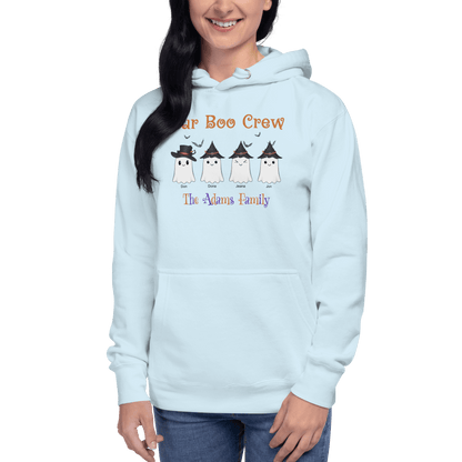 Custom Boo Crew Family Hoodie – Halloween Ghost Parade featuring personalized ghosts for family fun.