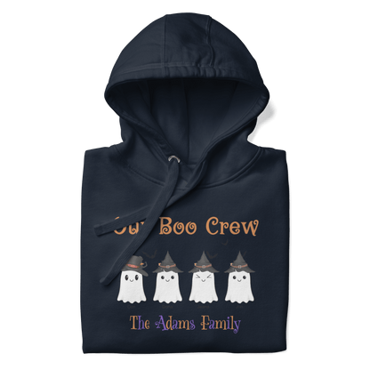 Custom Boo Crew Family Hoodie – Halloween Ghost Parade featuring cute ghost characters for a spooky family look.