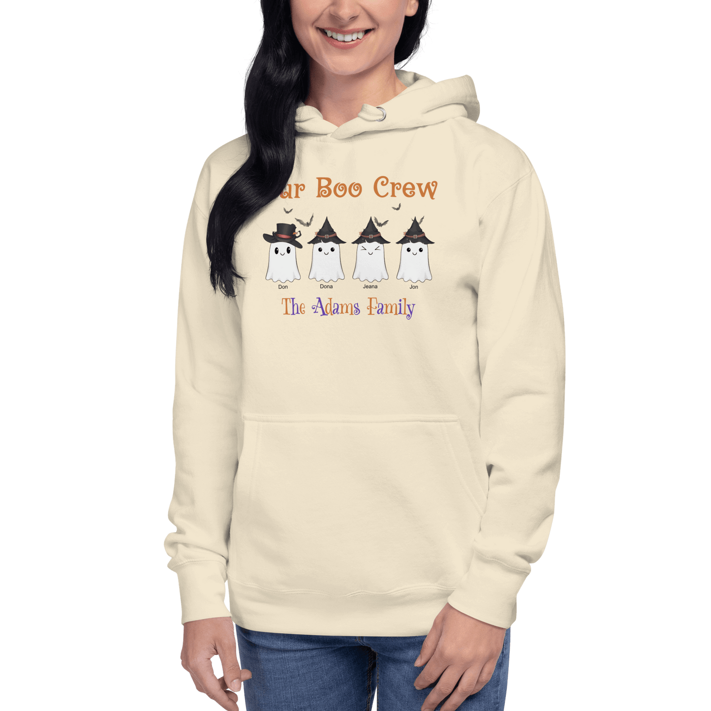 Custom Boo Crew Family Hoodie – Halloween Ghost Parade featuring adorable ghost designs for The Adams Family.