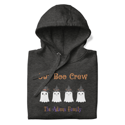 Custom Boo Crew Family Hoodie – Halloween Ghost Parade with cute ghosts design and personalized family name.