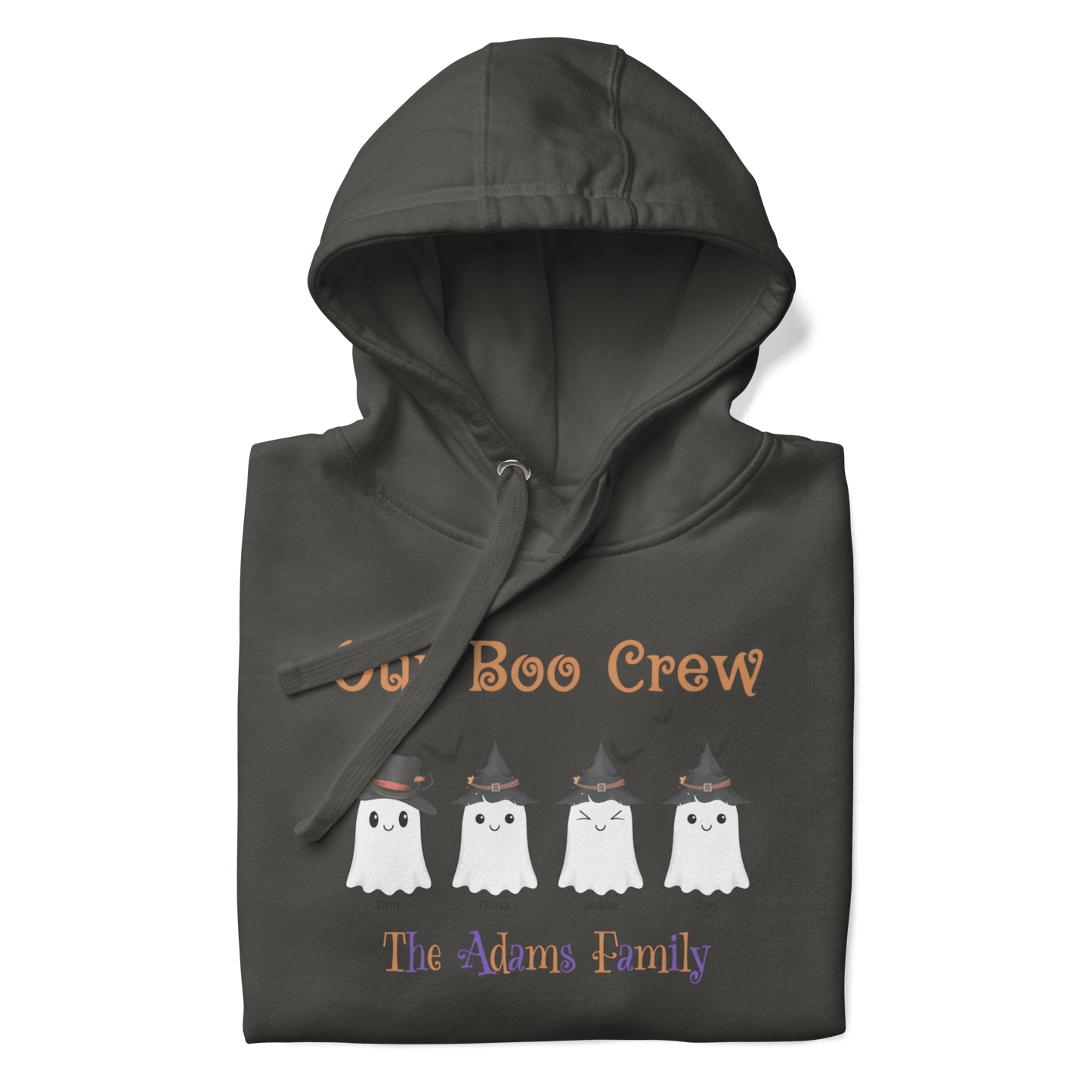 Custom Boo Crew Family Hoodie – Halloween Ghost Parade with ghost designs and family name on a cozy pullover.