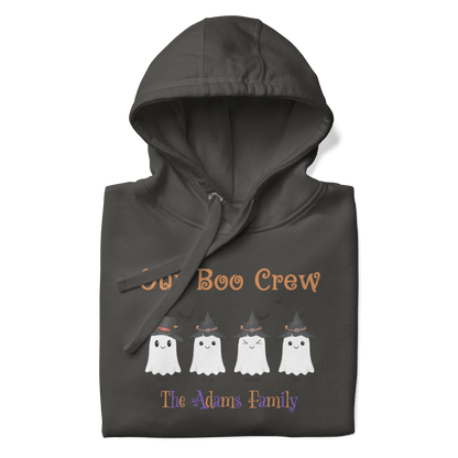 Custom Boo Crew Family Hoodie – Halloween Ghost Parade with ghost designs and family name on a cozy pullover.
