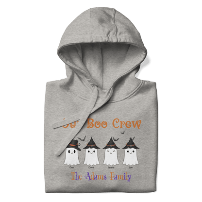 Custom Boo Crew Family Hoodie – Halloween Ghost Parade featuring personalized ghost characters for a spooky celebration.